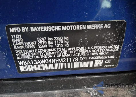 2022 BMW M440I Gran Coupe xDrive z USA, uszkodzony, nr VIN WBA13AW06NFM21778